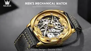 Mens Luxury Automatic Mechanical Watch OLEVS Skeleton Square Design Watches for Mens Luxury Automati