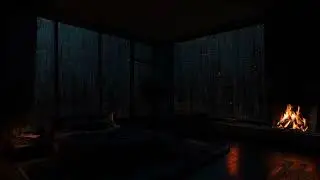 7 Hours Rain Sounds & Crackling Fire in a Dark Luxury NYC Bedroom for Deep Sleep (White Noise)