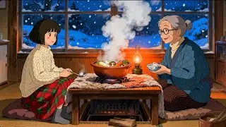 Cozy Winter with Grandma ❄️ Ghibli Style Ambience | Cooking Stew, Heavy Snow & Fireplace Sounds | 4K