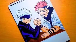 how to draw gojo and sukuna arm wrestling// how to draw gojo vs sukuna arm wrestling//with colour 
