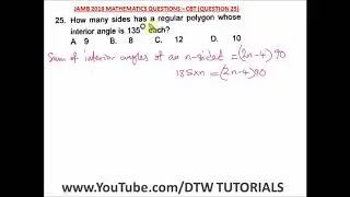 Interior Angle of a Polygon (JAMB Past Question 2019 Solved - Qst 25)