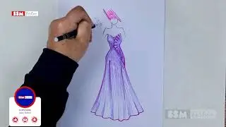 Elegant Purple Evening Gown Fashion Sketch | SSM Fashion Dress Design Illustration