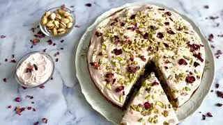Moist Pistachio Cake With a Delicious Rose Water cream كيك فستق مع كريمة و ماء الورد