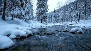 Falling Snow & Flowing River | Winter Nature Ambience for Study, Meditation & Calm