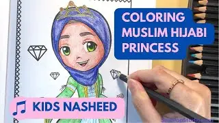 Muslim Kids Hijabi Princess Cartoon Girls Coloring Book Islamic Nasheed Background