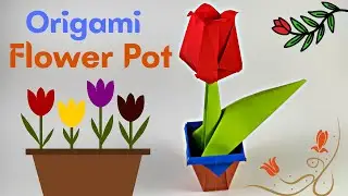 Origami Flower Pot 🌷 How to make a paper Tulip 🌹 Flower Pot Origami with Onix Origami