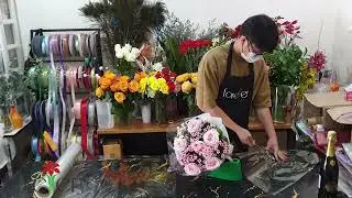 Pink Valentine's Roses & Champagne to Bangkok by Forever Florist Thailand Local Flower Shop Delivery
