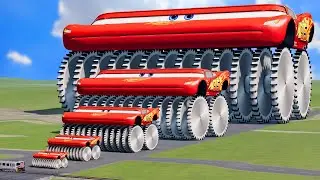 Big & Small Wide Lightning Mcqueen Monster Saw Truck vs Trains Thomas | BeamNG.Drive