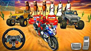 🥰Spiderman Monster Police Bike & Mc Queen Car🦚Tung Tung & Granny 🌟Modified 3D Police Car Gameplay👶🏻