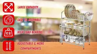 UMAR 4 Layer Wall Mount Bartan Stand Steel Dish Rack  Modern Kitchen Organizer & Utensils Rack 24X18