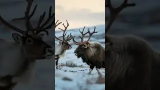 This is a Reindeer vs Musk Ox Fight in jungle #reindeer #muskox #fight #ai #viral #shorts