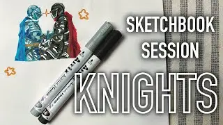 Draw with me + chat // knights sketchbook spread 🗡️ 01