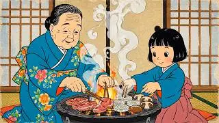 a day in japanese countryside market, making grilled meat with grandma (asmr cooking) - ghibli style