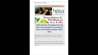 HOSA Nutrition Throughout the Life Span Exam Questions Containing 47 terms with Verified Solutions