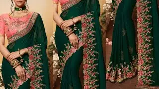 Different Shades Party Wear Green Saree / Green Saree Design Images/ Green Color Saree Design Ideas