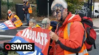 Insulate Britain protesters covered IN INK by motorists | SWNS