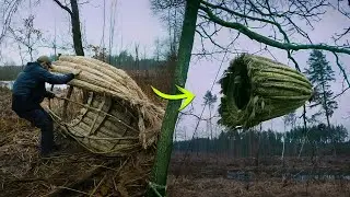 Treehouse Above Water: Reed Survival Nest Bushcraft Build  @PolissyaBushcraft