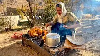 Simple Rural Life: Cooking Chicken Kebab & Baking Bread on Fire 
