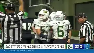 The Sacramento State Hornets defeat the North Dakota Fighting Hawks 42-35 in FCS playoffs