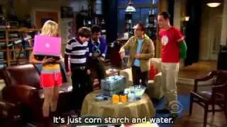 TBBT 02x03: Corn starch and water, non-Newtonian fluid dancing!