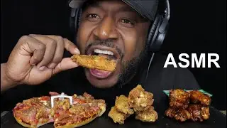 ASMR MEAT LOVERS PERSONAL PAN PIZZA, LEMON PEPPER & HONEY BBQ WINGS MUKBANG (EATINGSOUNDS) TCASMR
