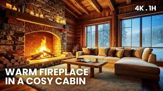 Warm Fireplace in a Snowy Cabin | Cozy Winter Ambience for Relaxation (4K &bull; 1H)