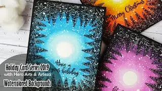 ❄️ HOLIDAY CARD SERIES 2019 w/ Hero Arts & Arteza || Watercolored Nights Skies