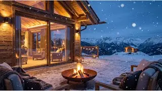 Snowy Mountain Cabin Terrace Atmosphere ❄️ Relaxing Piano & Fireplace Sounds
