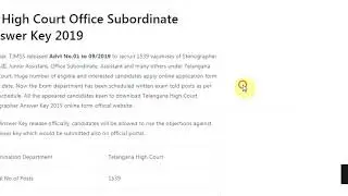 TS High Court Office Subordinate Answer Key 2019 Steno, Junior Assistant, Typist Answer Sheet