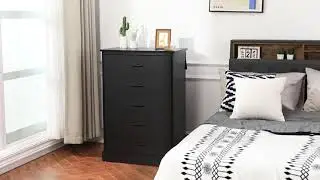 Sikaic 5 Drawers Dresser With Sturdy Base Storage Cabinet Black