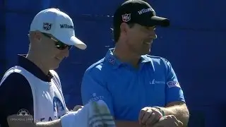 Padraig Harrington holes first eagle of the day on No. 13 at Farmers
