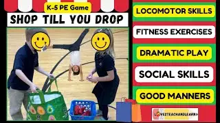 PE GAMES - SHOP TILL YOU DROP Fitness Game K-5 (Locomotor Skills) #pegames #peteacher #physed