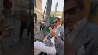 Elegant Taormina Adventure: Italian Friends in Suit Jackets Enjoying Bam Bar Granita