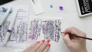 Nuvo Aqua Flow Pen watercolour with Technique Junkies stamp.