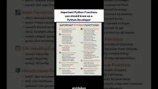 Python Functions cheat sheet! 🐍. Essential for every developer! Save it! 💾 #python  #coding