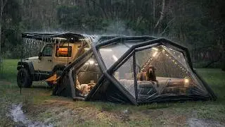 GIANT Inflatable Tent in GLOOMY RAIN 🌧️ Peaceful Solo Camping, ASMR