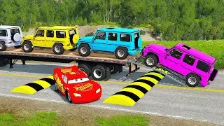 Flatbed Truck Mcqueen  |  Transportation with Truck - Porthole vs Car #47  -  BeamNG.Drive