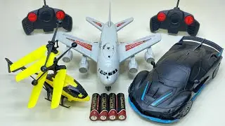 New RadioControl RC Flying Helicopter with RC A380 Aircraft and 3D Light RC Car Unboxing and Testing