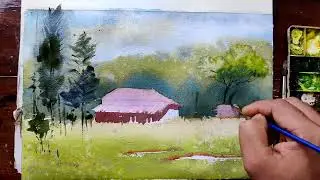 watercolor landscape painting | easy scenery drawing for beginners | Amol Creation