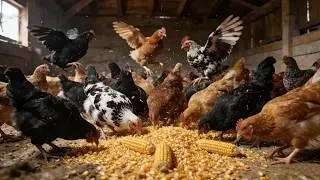 Feeding 50 Chickens on a Quiet Morning
