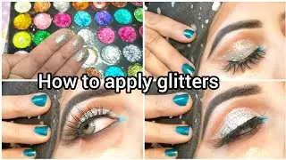 How to apply glitters on full crease || easy method #makeup #glitteryeyes