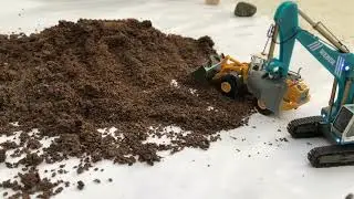 挖土機與鏟土機一起上工啦   清理咖啡渣5 ｜ 微型工程車 1:87 HO比例 靜改動