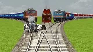 3 TRAINS CRAZIEST RAILROAD CROSSING AT BUMPY CURVED RAILROAD TRACKS | Train Simulator Classic