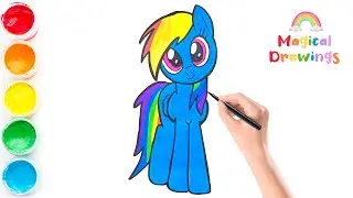Little Pony Rainbow Dash Drawing, Painting & Coloring for Kids | Easy Rainbow Dash Drawing for Kids