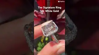 Natural cushion morganite ring with diamond halo and band in 14k white gold in a size 5 from samNsue