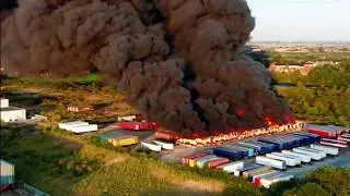 Peterborough lorry/truck park fire - 5 youths arrested (11c) (UK) - ITV News - 30th August 2019