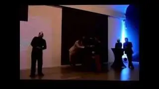 Juan Tajes and Gino Calenda di Tavani performing with masks