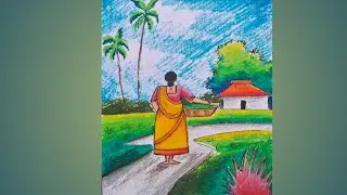 Oilpastel Village Scenery Drawing|| #oilpastel #oilpasteldrawing 