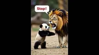&ldquo;Baby Panda Stands Against a Lion to Save His Friend 🦁🐒&rdquo; #panda #lovequotes#BabyPanda #BabyMonkey