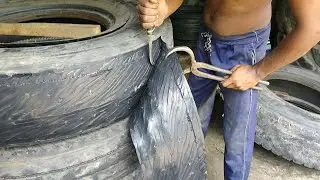 Awesome Technique of Tyre Cutting  By The Expert Cutter Man, Most Impressive Simple Technique